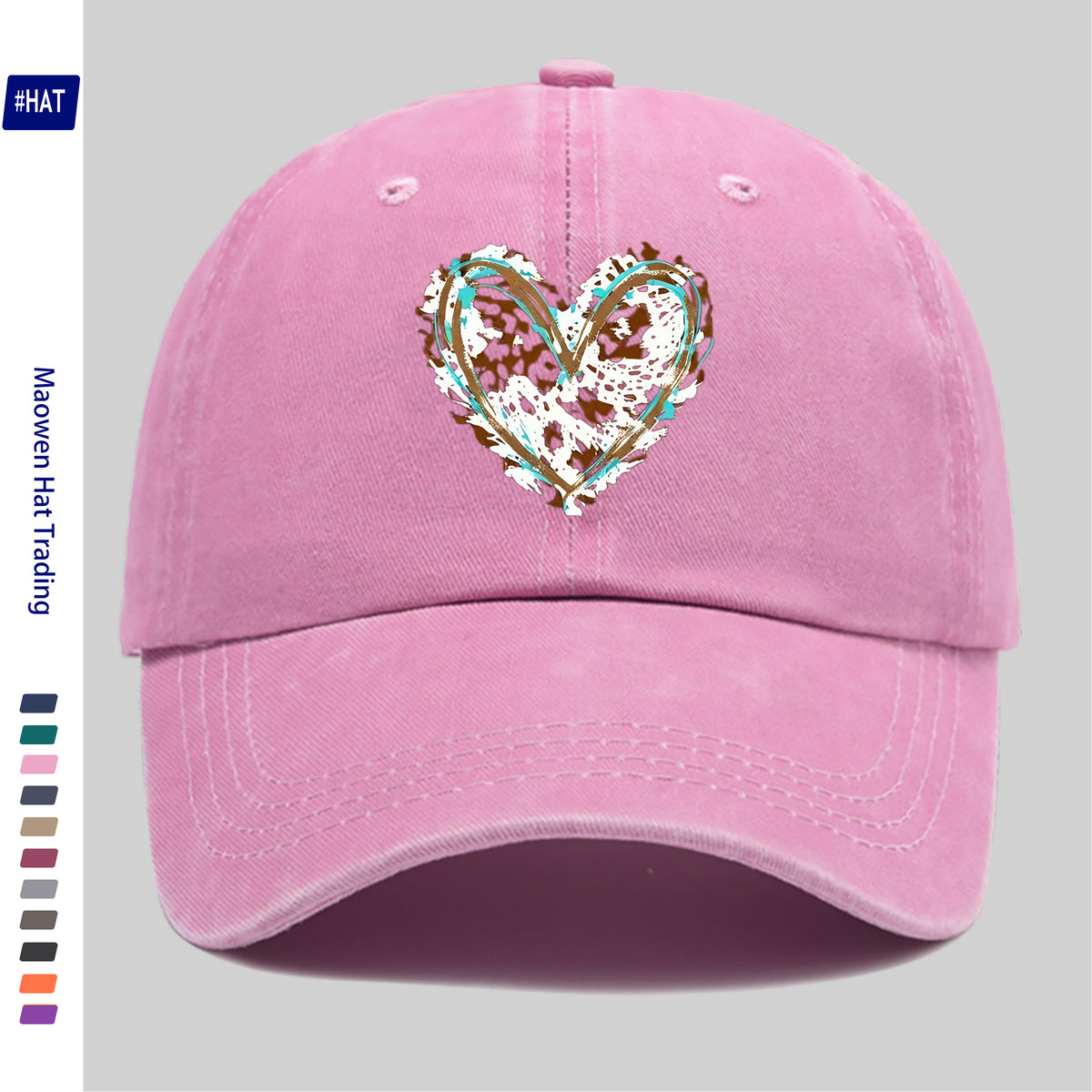 1 Adjustable Baseball Cap, Unisex, Versatile Street Style Fashion Printed Baseball Cap, Washed And Distressed Look Hat, Featuring a Fun Cartoon Heart Print Design, Comfortable And Lightweight, Vintage Street Skateboard Cap