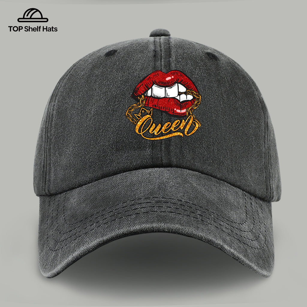 1pc Red Lip Golden Chain Queen Print Baseball Cap, Individual Trendy Dad Hat, Fashionable Street Style Casual Hat, Unisex Adjustable Size, Hip-Hop Street Dance Hat, Best Friend Outing Styling Hat, Music Festival Trendy Essential Hat