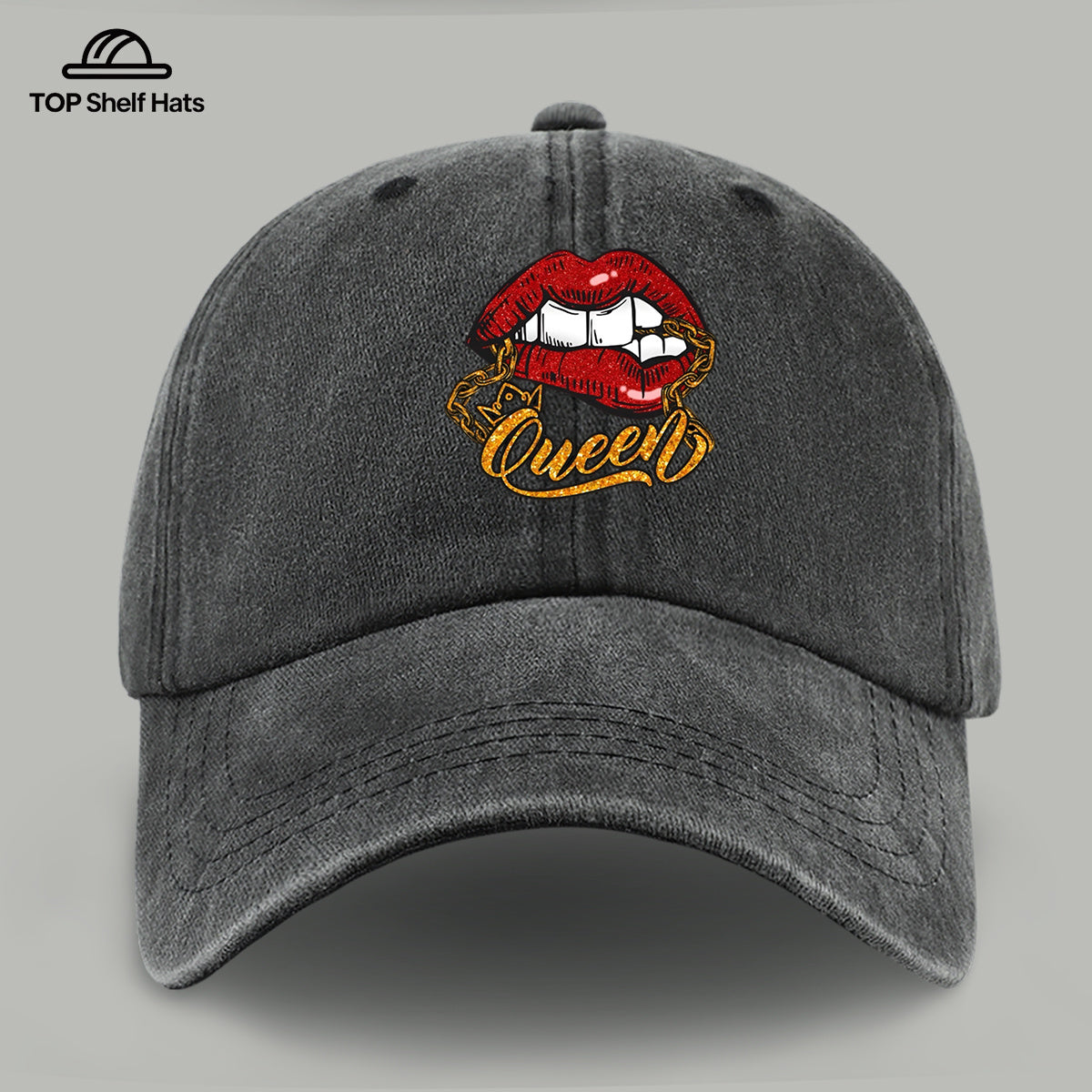1pc Red Lip Golden Chain Queen Print Baseball Cap, Individual Trendy Dad Hat, Fashionable Street Style Casual Hat, Unisex Adjustable Size, Hip-Hop Street Dance Hat, Best Friend Outing Styling Hat, Music Festival Trendy Essential Hat