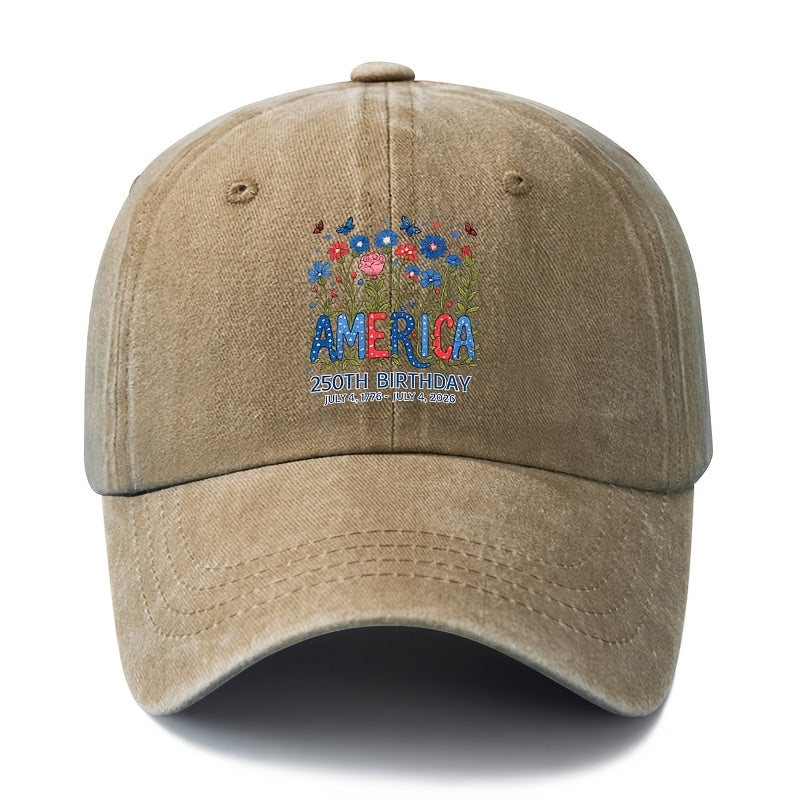 Special Baseball Cap for The 250Th Anniversary Celebration of The Founding of The United States, Unisex Printed Star And Stripe Floral Baseball Cap, Classic Retro Washed Lightweight Outdoor Curved Brim Cap, Trucker Baseball Cap, Suitable for Outdoor