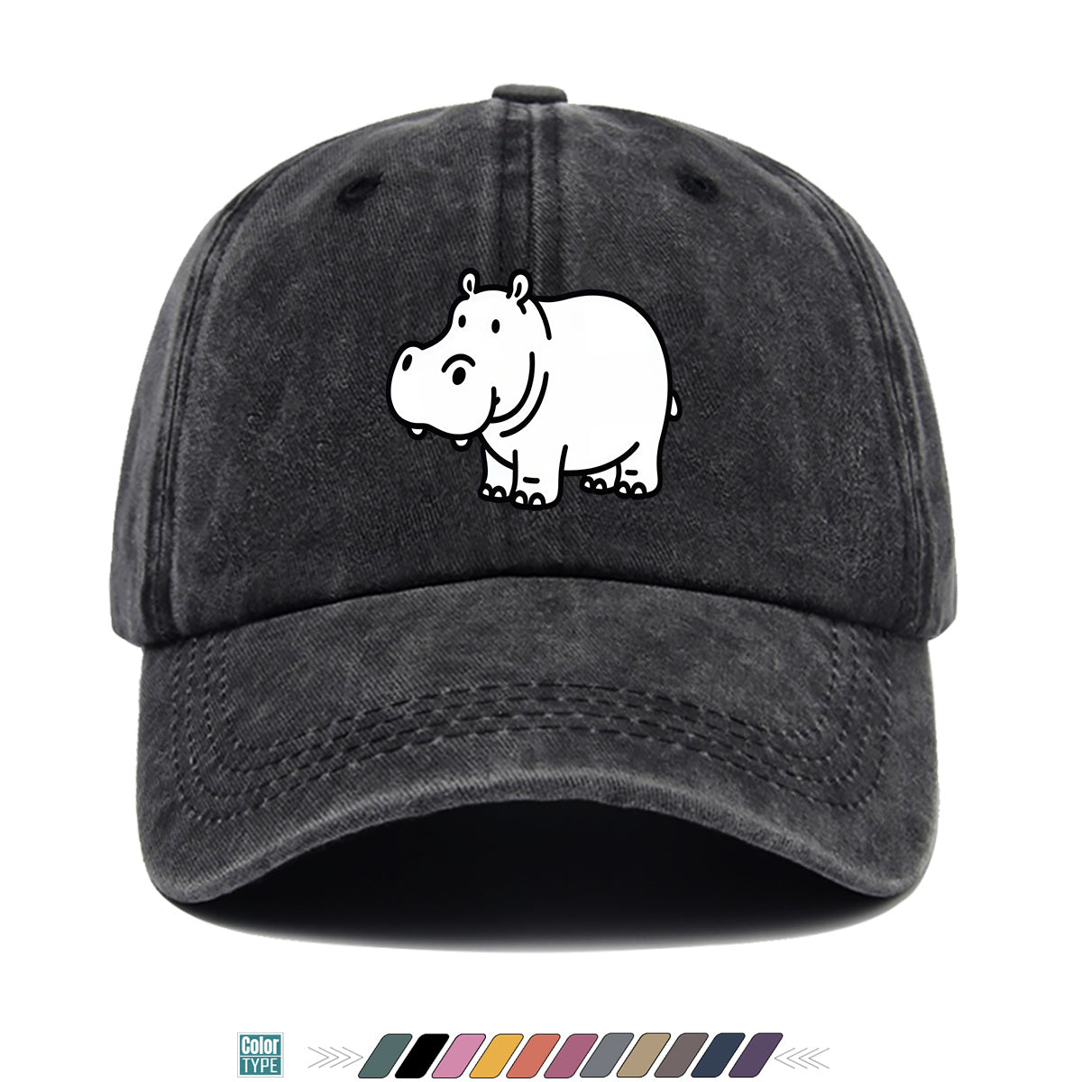 1pc Cartoon Hippopotamus Black And White Line Print Baseball Cap, Comfortable Breathable Duckbill Hat, Fashionable Cute Easy Unisex Adjustable Casual Daily Outing Hat, Vacation Hat, Bestie Couple Matching Hat, Suitable for Shopping, Picnic, Walking