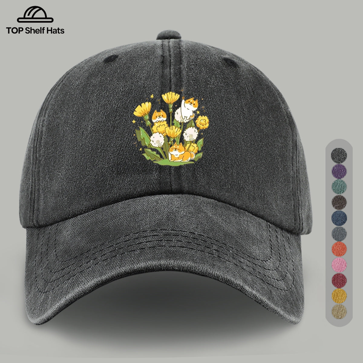 1pc Shiba Inu Dandelion Flower Patch Baseball Cap, Cute Pet Pattern Sun Hat, Fashionable Fresh And Beautiful Unisex Baseball Cap, Adjustable Size, Casual Shopping Hat, Travel Photography Hat, Suitable for Outdoor Picnics, Camping, Travel
