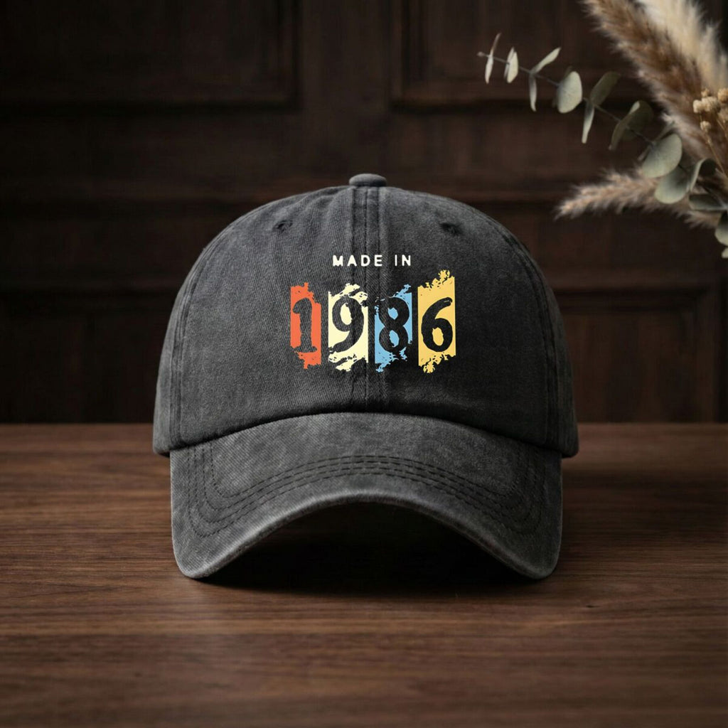 1986 Colorful Text Vintage Washed Distressed Duckbill Cap Unisex Outdoor Baseball Cap Adjustable Washed Vintage Style Lightweight Breathable Golf Cap