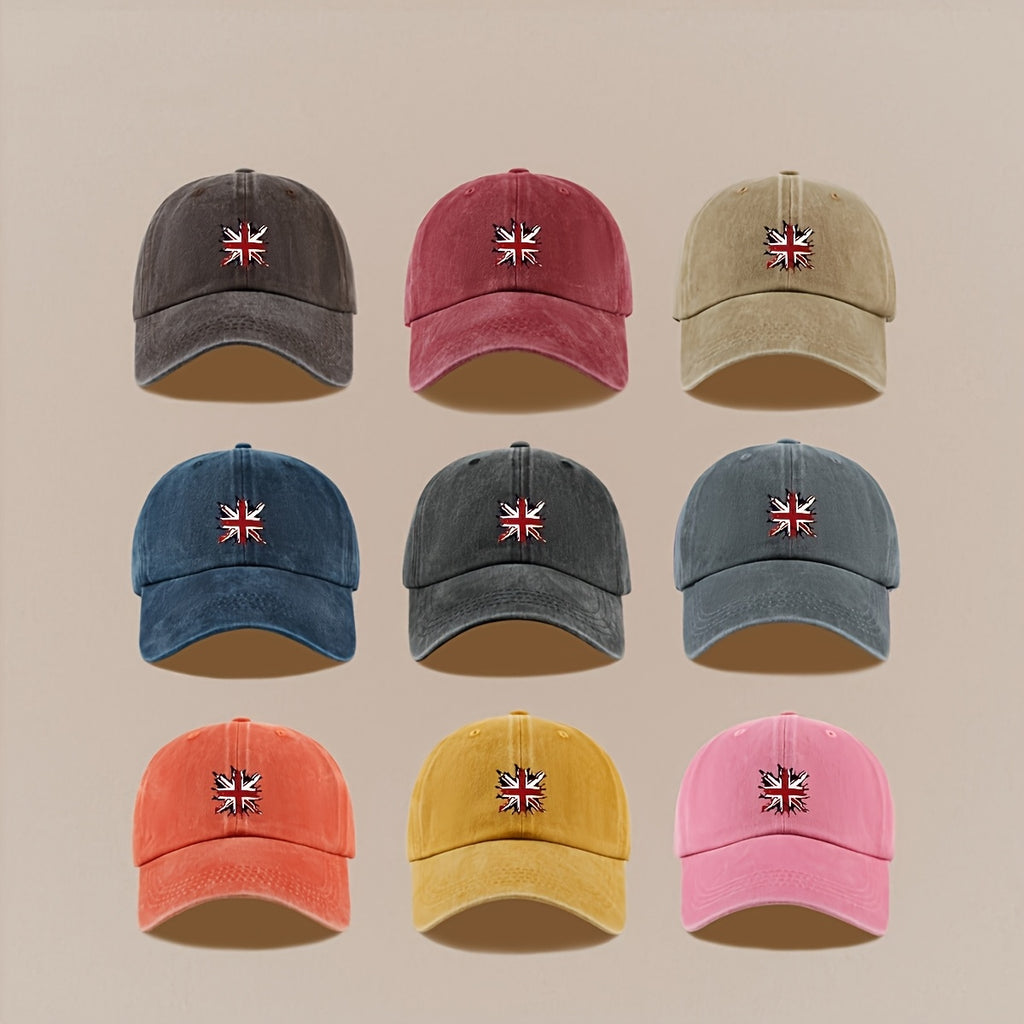 A Lightweight And Breathable Baseball Cap Featuring a "Union Jack" Pattern, Suitable for Both Men And Women. This Vintage-Style Dad Hat Is Adjustable And Perfect for Outdoor Activities Like Truck Driving, Graduation, Beach Outings, Sports, Hiking