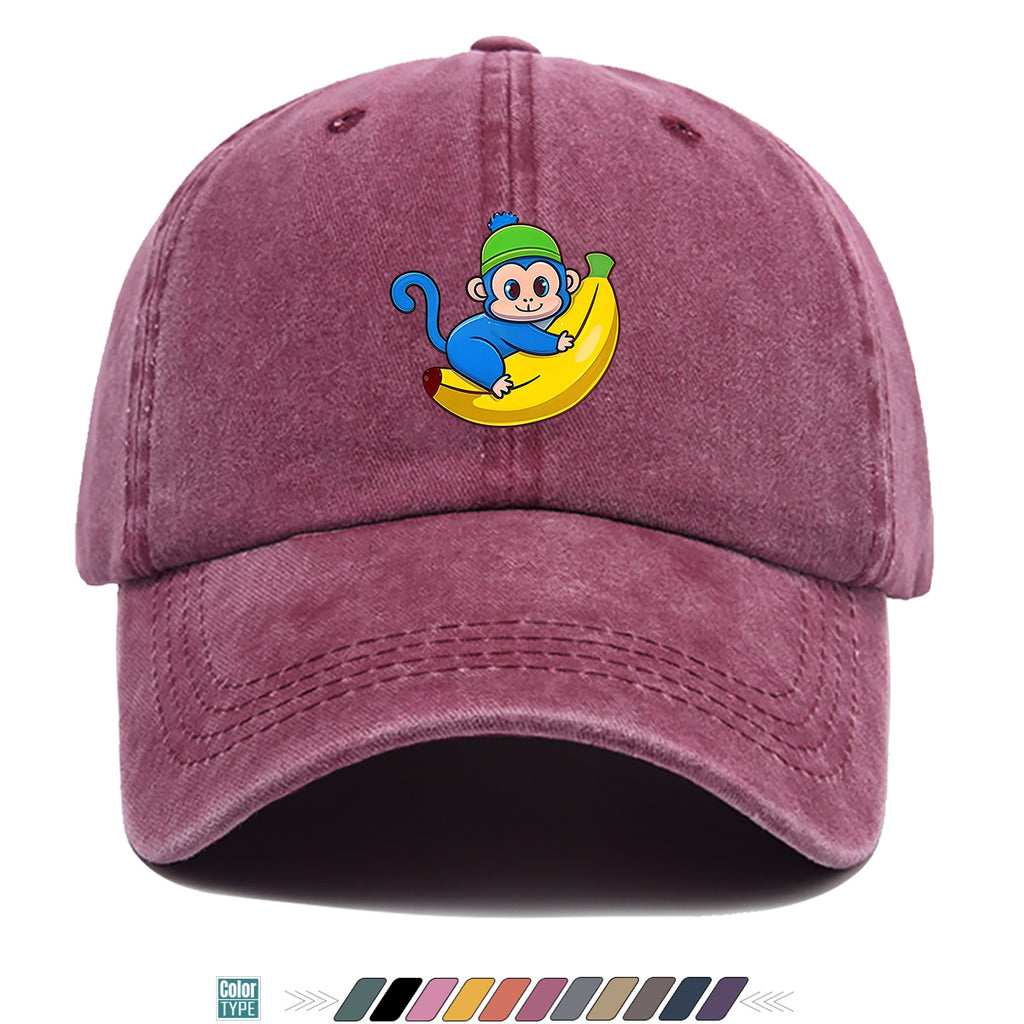 1pc Blue Monkey Banana Print Baseball Cap - Adjustable Unisex & Hat with Monkey & Banana, Suitable for Daily Wear, Outdoor Activities, Amusement Parks, Birthday Gifts - Cute Birthday Present for And