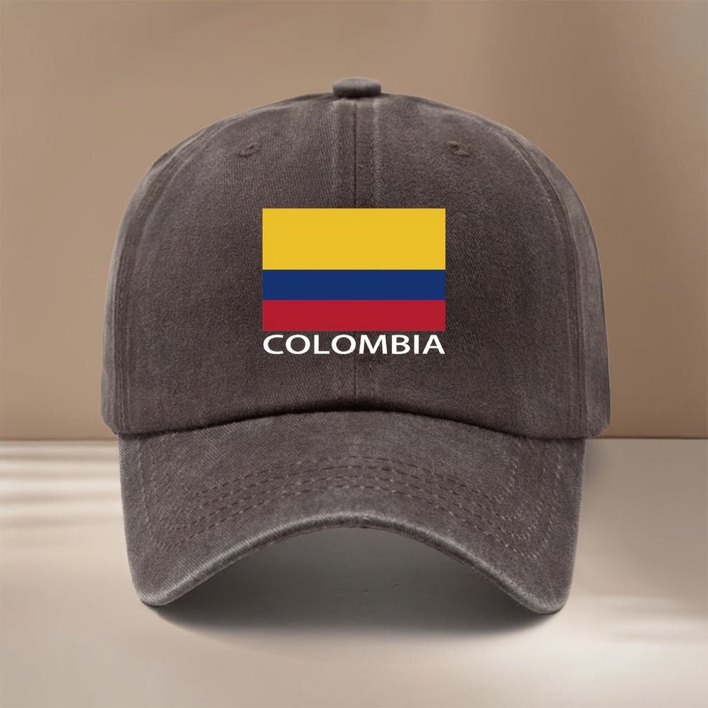 COLOMBIA Text Graphic Baseball Cap, Simple and Trendy Hip-Hop Hat for Men and Women, Textured Curved Brim Hat, Comfortable and Lightweight Duckbill Cap, Suitable for Vacation, Travel, Dinner Parties, and Camping, Six-Panel Hat, Adjustable Size