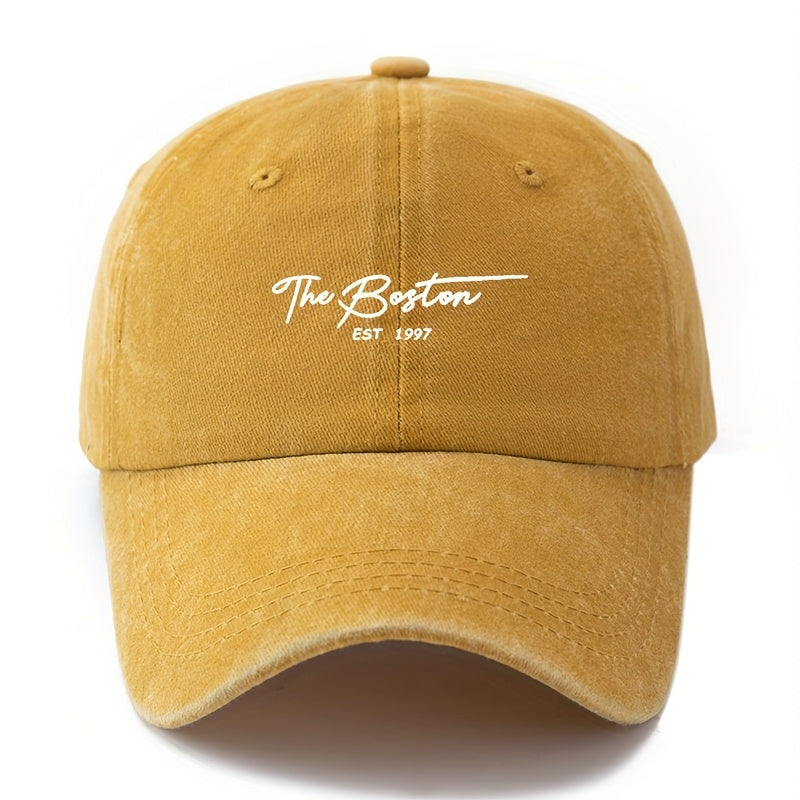 Unisex Vintage Washed Baseball Cap with "The Boston" Embroidery - Lightweight Curved Brim Hat Suitable for Outdoor, Travel, Camping - Durable Textile Material & Hand Washable