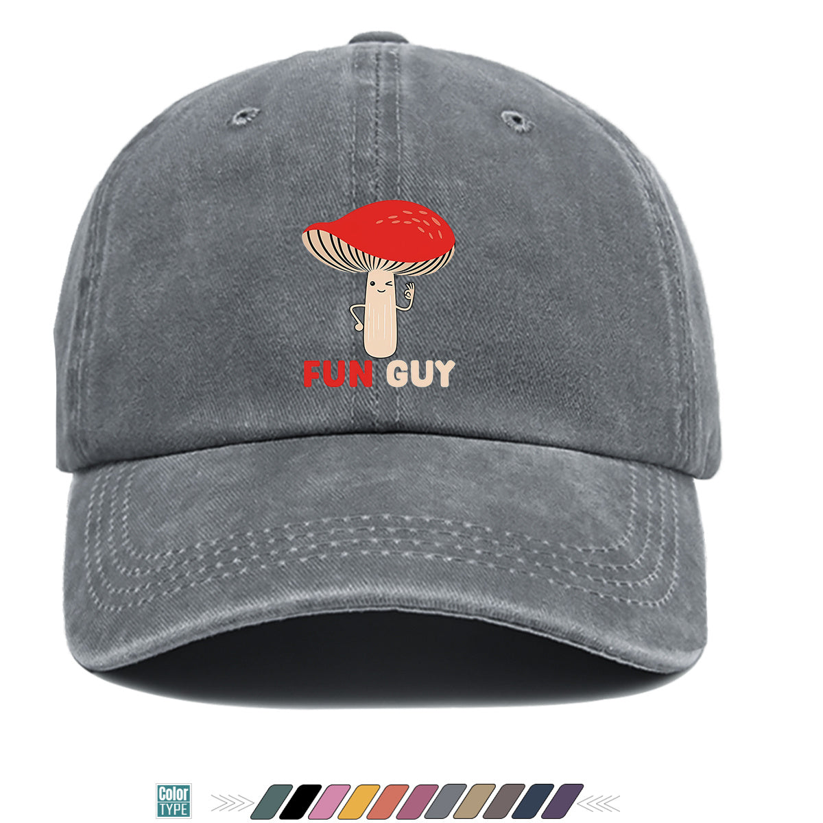 1pc FUN GUY Mushroom Print Baseball Cap with Winking V-Sign & Mushroom - Adjustable Unisex Hat Suitable for Outdoor, Parties, Travel, Picnic, Camping - Breathable Sun Hat for Men & Women, Creative Gift for Daily Wear and Birthdays