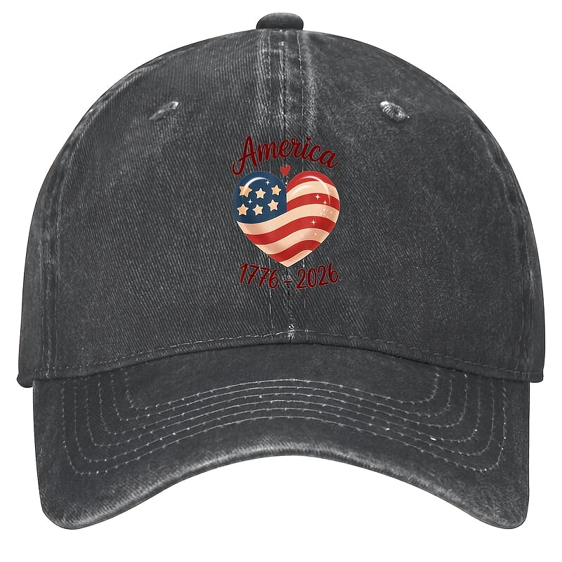 Unisex Baseball Cap Suitable for Men & Women - 250th Anniversary 1776 Flag Heart, Y2K Retro Washed Cap with Fun Buckle Closure, Machine Washable for 4th of July 2026 Commemorative Gift & History Apparel