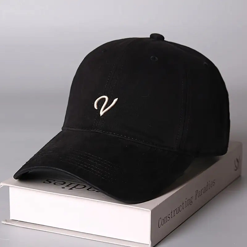 1pc MAO GLOBAL Women's Baseball Cap- Brown with Elegant 'V' Badge, Adjustable Snap Closure, Large Non-Elastic Style, Suitable for All Seasons, Daily and Formal Occasions, Unisex Couple Style, Urban Fashion Accessory, Structured Top Design