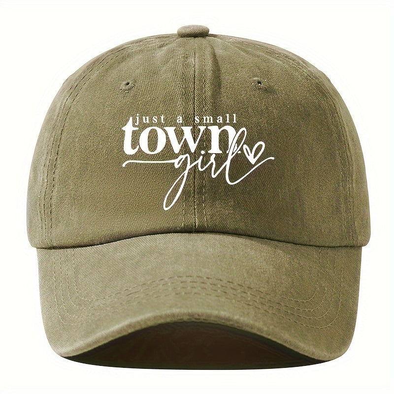 Unisex Adjustable Baseball Cap - "Just A Small Town" Letter Print, 100% Polyester Vintage Washed Style Outdoor Fishing Sun Hat, Suitable for Casual Wear And Sun