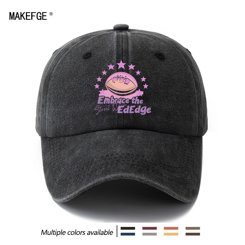 A Unisex Fashionable and Versatile Printed "Embrace the EdEdge" Baseball Cap, Featuring a Classic Vintage Washed Lightweight Curved Brim. This Trucker Baseball Cap Is Suitable for Casual Occasions Such as Outdoor Vacations, Travel, and Camping