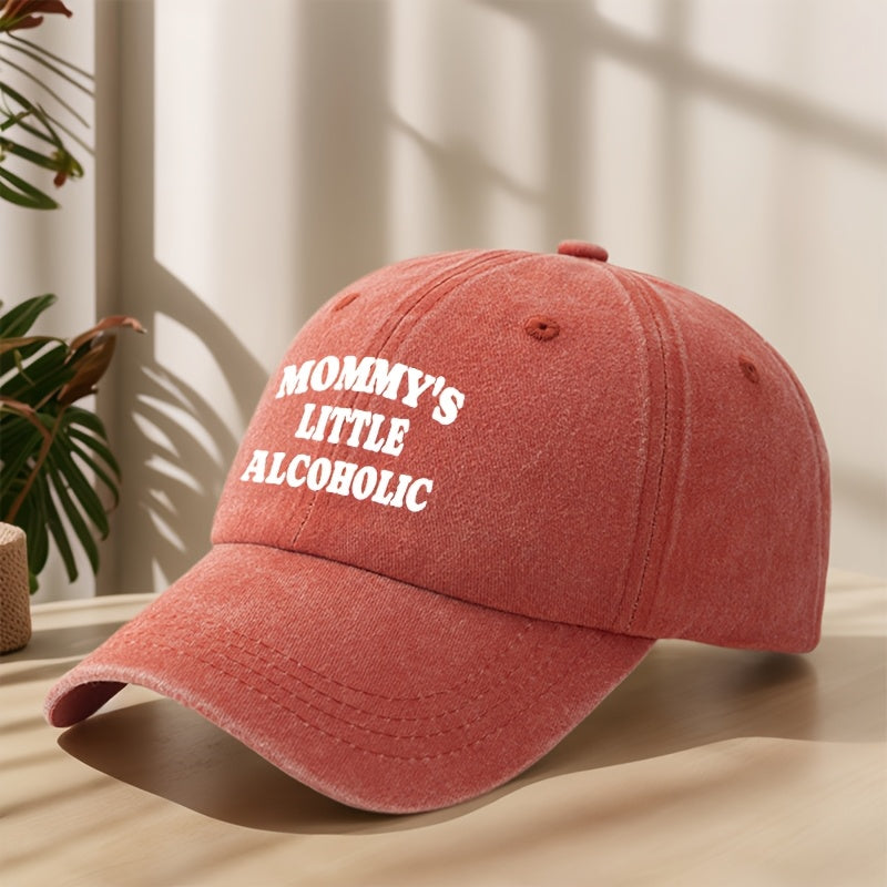 MOMMY's LITTLE ALCOHOLIC High-Quality Printed Baseball Cap, Classic Washed Distressed Vintage Curved Brim Hat for Outdoor Leisure, Sports, Running, Mountaineering, Camping, Fishing. Soft, Comfortable, Sweat-Absorbent, Breathable Duckbill Cap.  Street