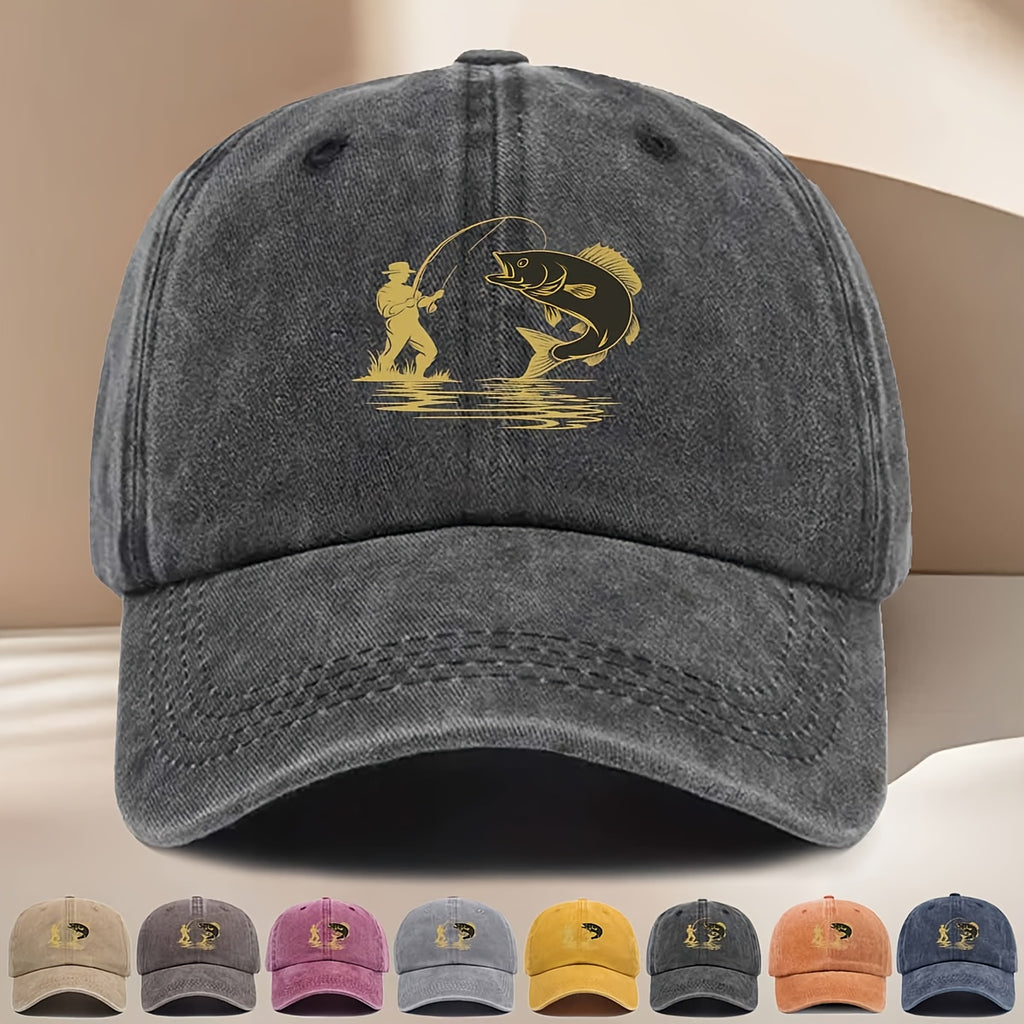 Fishing-Themed Baseball Cap with Curved Brim & Suitable for All- Wear - Sporty Outdoor Hat for Fishing Trips, Daily Use, Parties - Print, Comfortable for Casual and Formal Occasions (No Revision Request)