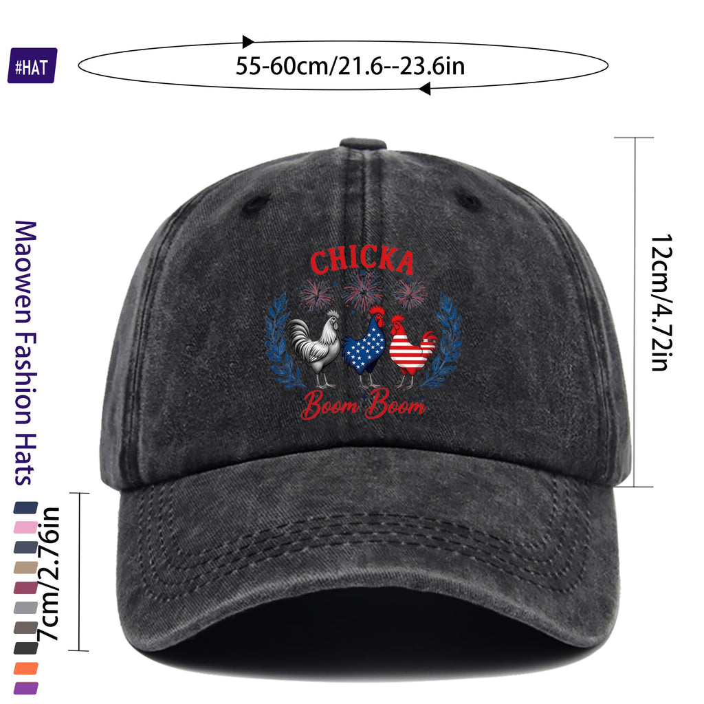 1pc Vintage Washed Distressed Baseball Cap with American Flag And Fireworks Print, Adjustable Buckle Closure, Rooster And Hen Pattern, Suitable for Truckers, Unisex, Ideal for Driving And Everyday Casual Wear