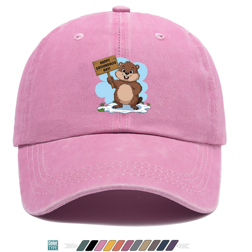 1pc Groundhog Day Theme Cartoon Print Baseball Cap, Happy Groundhog Holding Sign Pattern Sun Hat, Fashion Casual Duckbill Cap, Unisex Adjustable Size, Outdoor Travel Hat, Daily Wear Hat, Holiday Party Hat, Birthday Gift Hat, Friend Gathering Hat