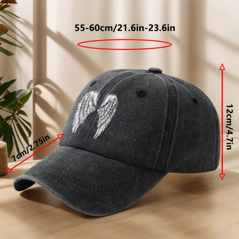 Angel Wing Printed Baseball Cap Classic Washed Distressed Retro Dad Hat Soft Comfortable Sweat-Absorbing Breathable Hat Outdoor Casual Sports Mountaineering Camping Fishing Hat Individual Street Hip-Hop Hat