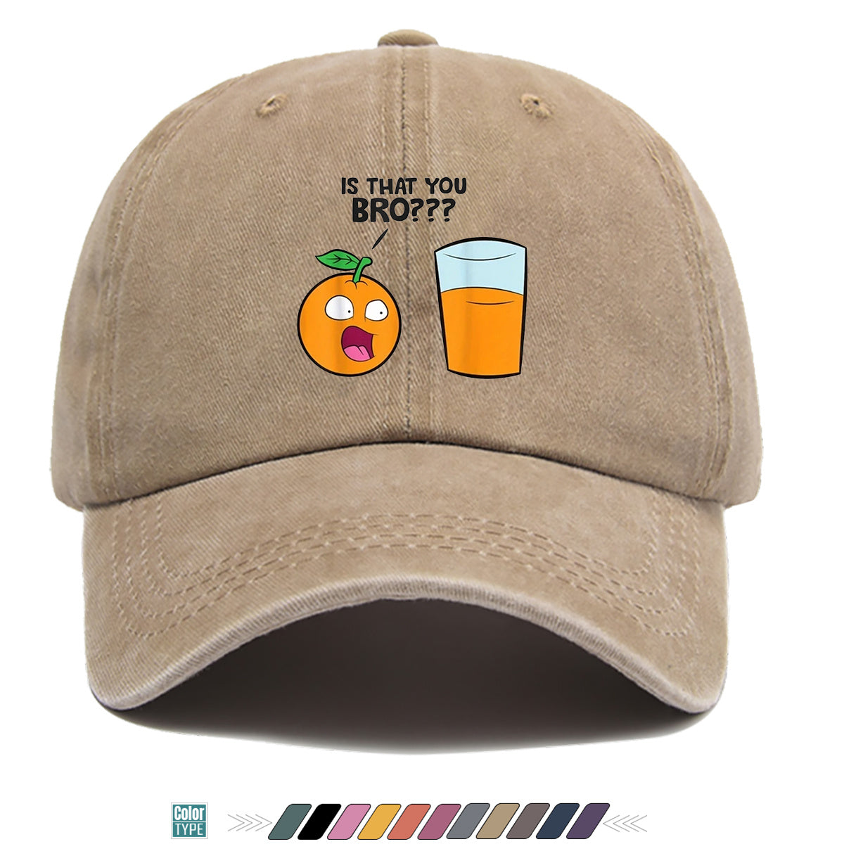 1pc Fun Surprised Orange Face & Juice Cup Print Baseball Cap - Adjustable Duckbill Sun Hat Suitable for Men & Women, Breathable Outdoor Cap for Parties, Travel, Gifts, Casual Wear with Surprised Face, Comfortable for Daily Use