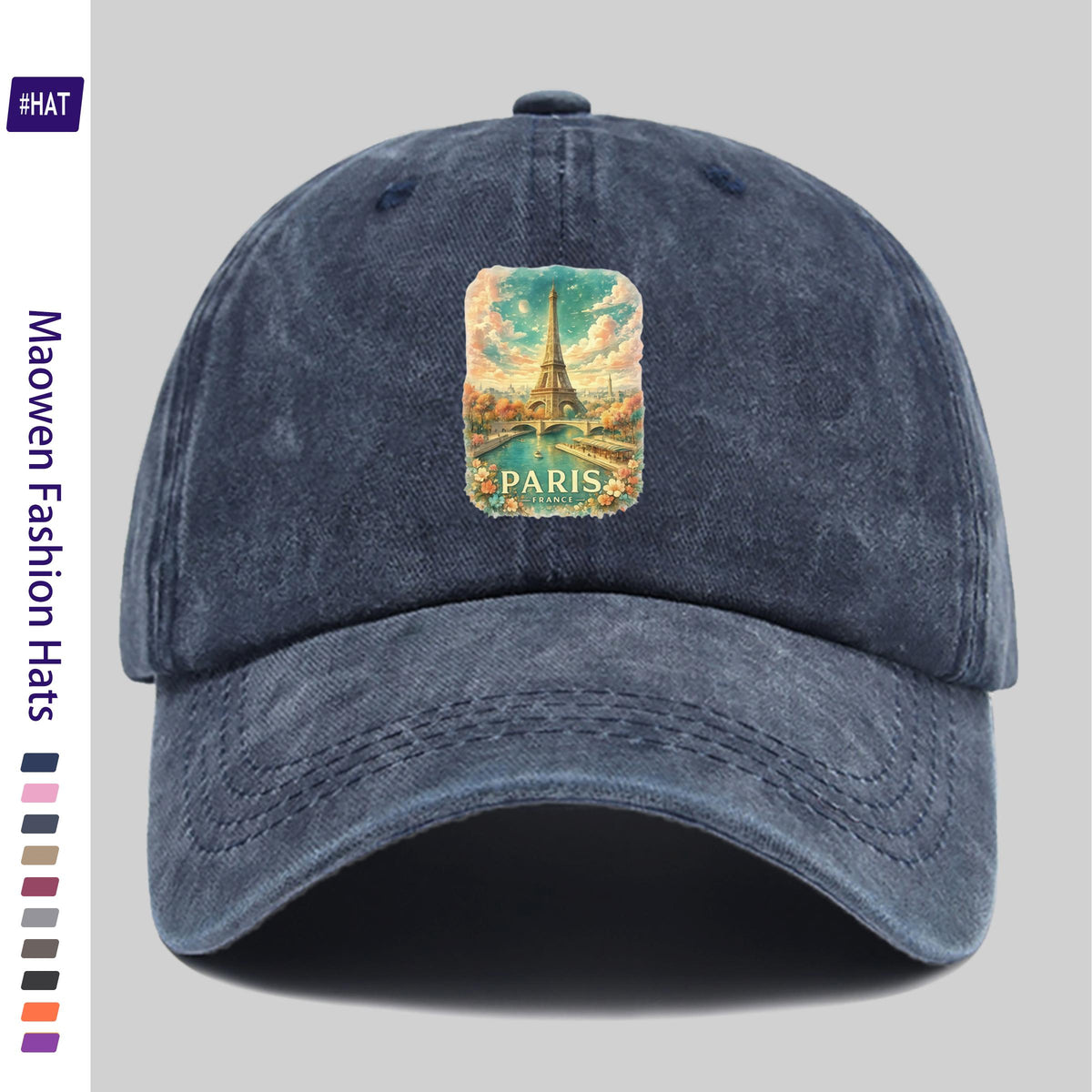 1pc Vintage Washed Distressed Duckbill Baseball Cap - Adjustable Unisex Style with Seine River Print, Lightweight And Suitable for Outdoor Fishing, Hunting, Vacations, Truck Driving, Streetwear, Parties, And Other Occasions