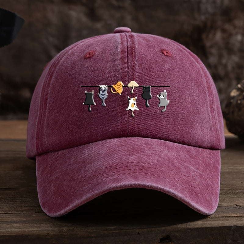 7 Cats Cartoon Print Baseball Cap Men'S Outdoor Duckbill Cap Trendy Versatile Sun Hat