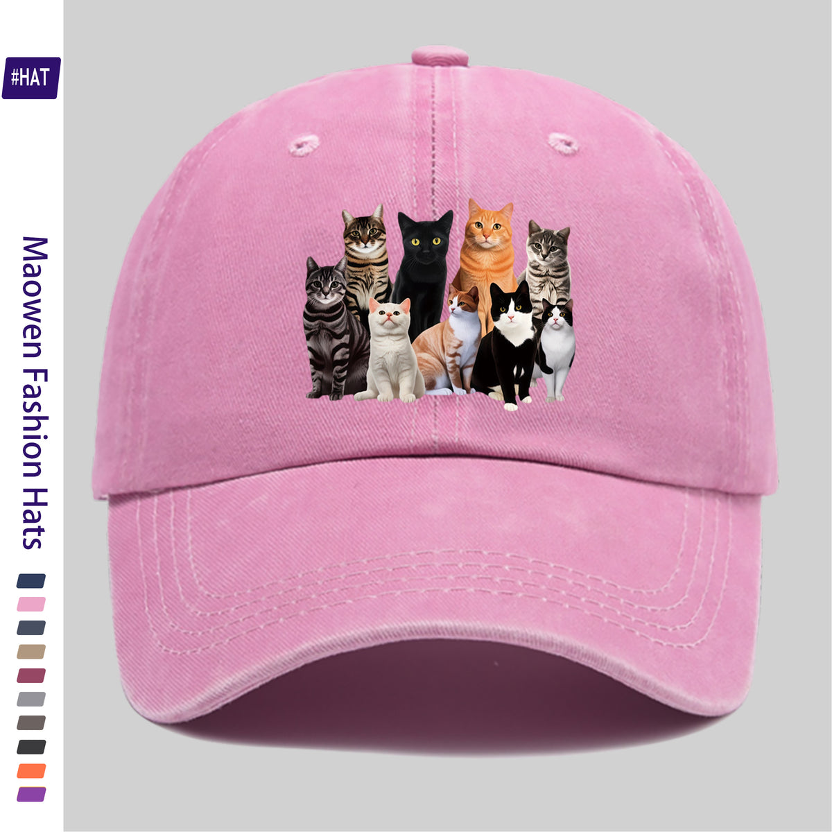 1 Vintage-style Adjustable Sports Cap, Featuring Various Cat Pattern Prints, a Washed-out Look, Suitable for Outdoor Leisure, a Fashionable Printed Breathable Baseball Cap, a Must-have Fashion Item, Ideal for Outdoor Sports and Travel Camping