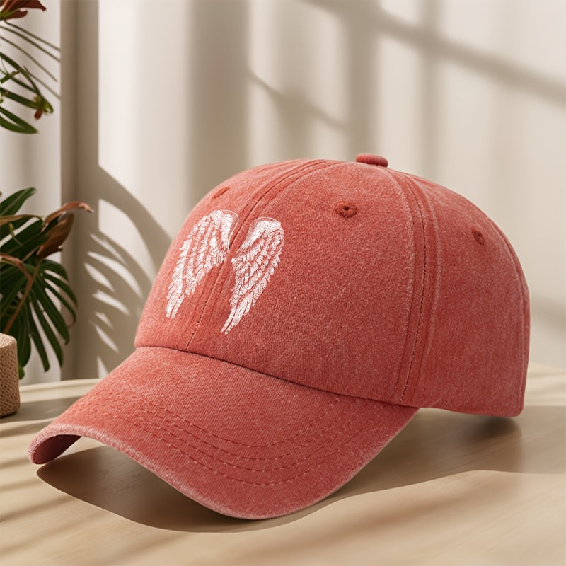 Angel Wing Printed Baseball Cap Classic Washed Distressed Retro Dad Hat Soft Comfortable Sweat-Absorbing Breathable Hat Outdoor Casual Sports Mountaineering Camping Fishing Hat Individual Street Hip-Hop Hat