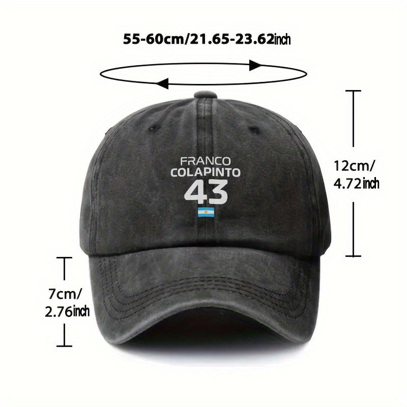 1pc, Adjustable Baseball Cap Featuring "FRANCO COLAPINTO 43 Argentine Flag", Lightweight Printed Craft Women'S Hat, "Racetrack" Men'S Sunshade, Ideal Gift for Weddings, Parties, And Birthdays