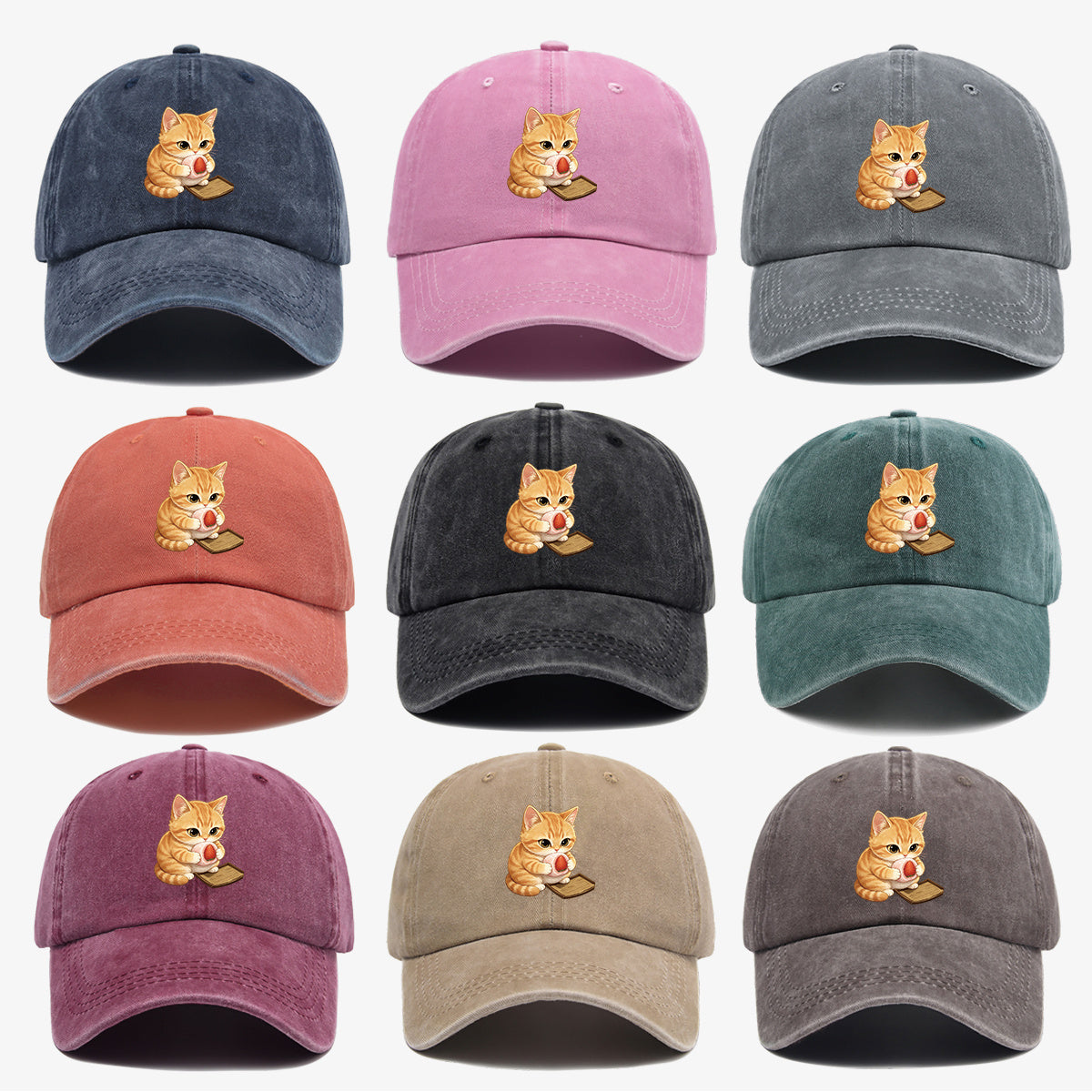 1pc Orange Striped Kitten Holding Strawberry Big Stamp Pattern Baseball Cap, Cute And Playful Fashion Casual Unisex Adjustable Size, Daily Outing, Coffee Shop Gathering, Park Stroll, Shopping Fun, Best Friend Date, Weekend Picnic, Relaxed Commute