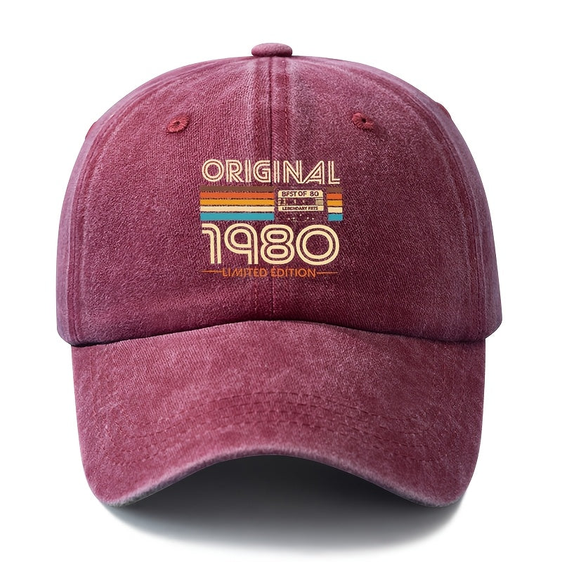 A Unisex, Stylish, and Versatile ORIGINAL 1980 Printed Baseball Cap. This Classic Vintage-washed Outdoor Lightweight Curved-brim Hat Is Also Known as a Trucker Cap. Suitable for Casual Occasions Like Outdoor Vacations, Travel, and Camping, It Also