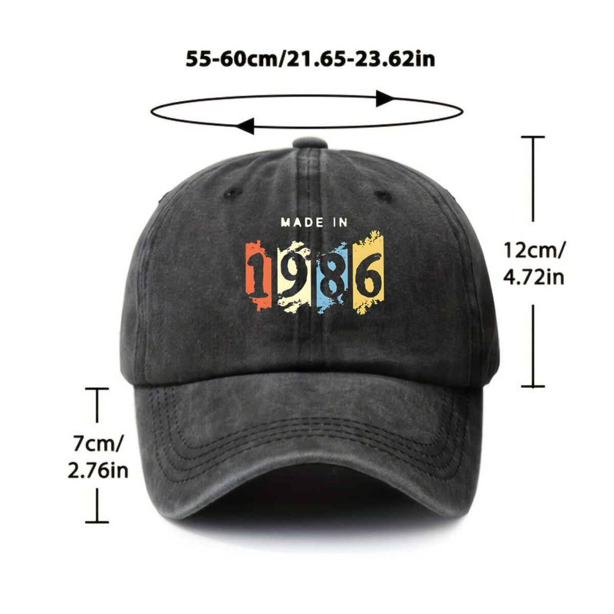 1986 Colorful Text Vintage Washed Distressed Duckbill Cap Unisex Outdoor Baseball Cap Adjustable Washed Vintage Style Lightweight Breathable Golf Cap