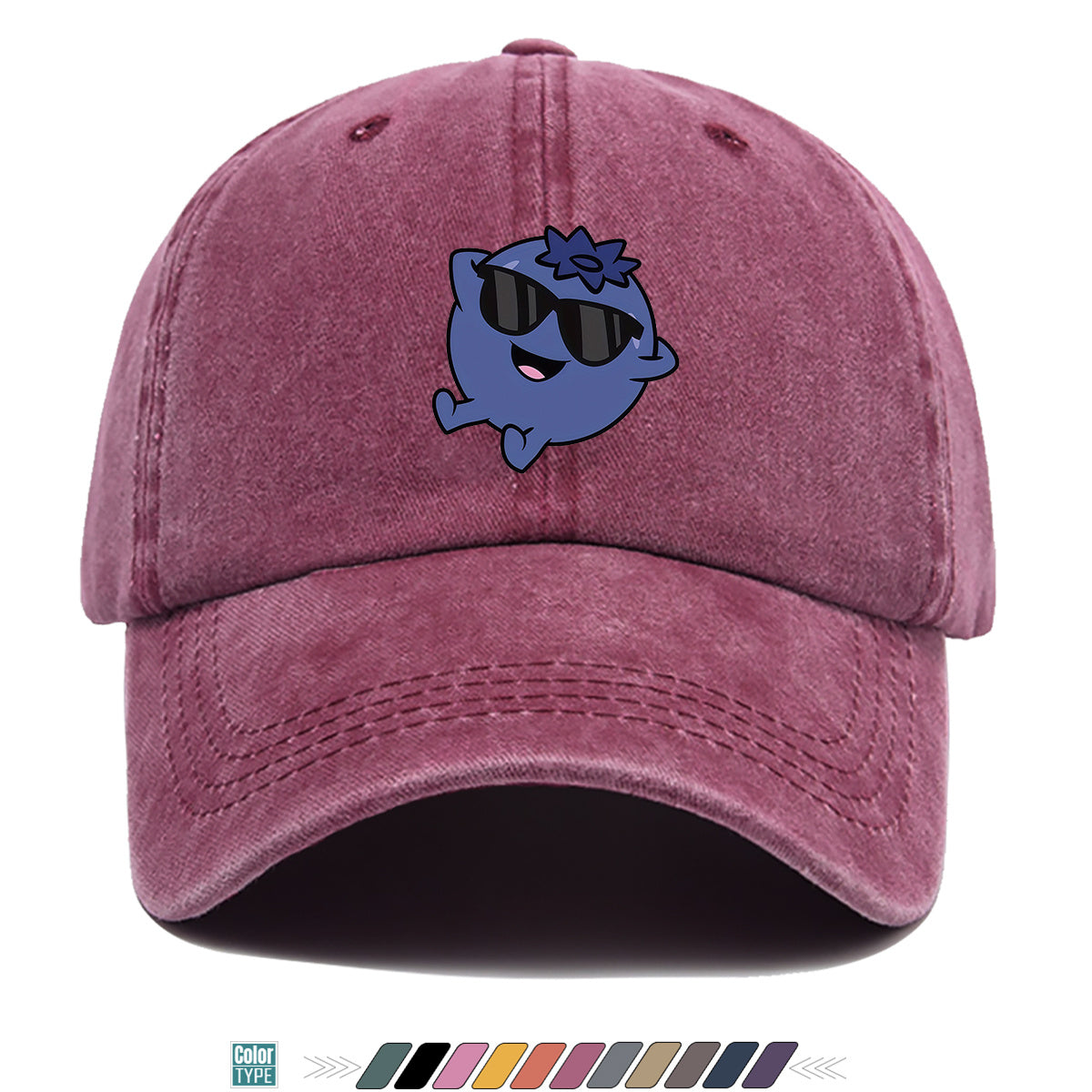1pc Cartoon Blueberry Pattern Baseball Cap, Fun Sunglasses Flower Decoration, Comfortable And Breathable Sun Hat, Fashionable Cute Unisex Adjustable Dad Hat, Outing Hat, Best Friend Shopping Hat, Suitable for Picnics, Amusement Parks, Hiking