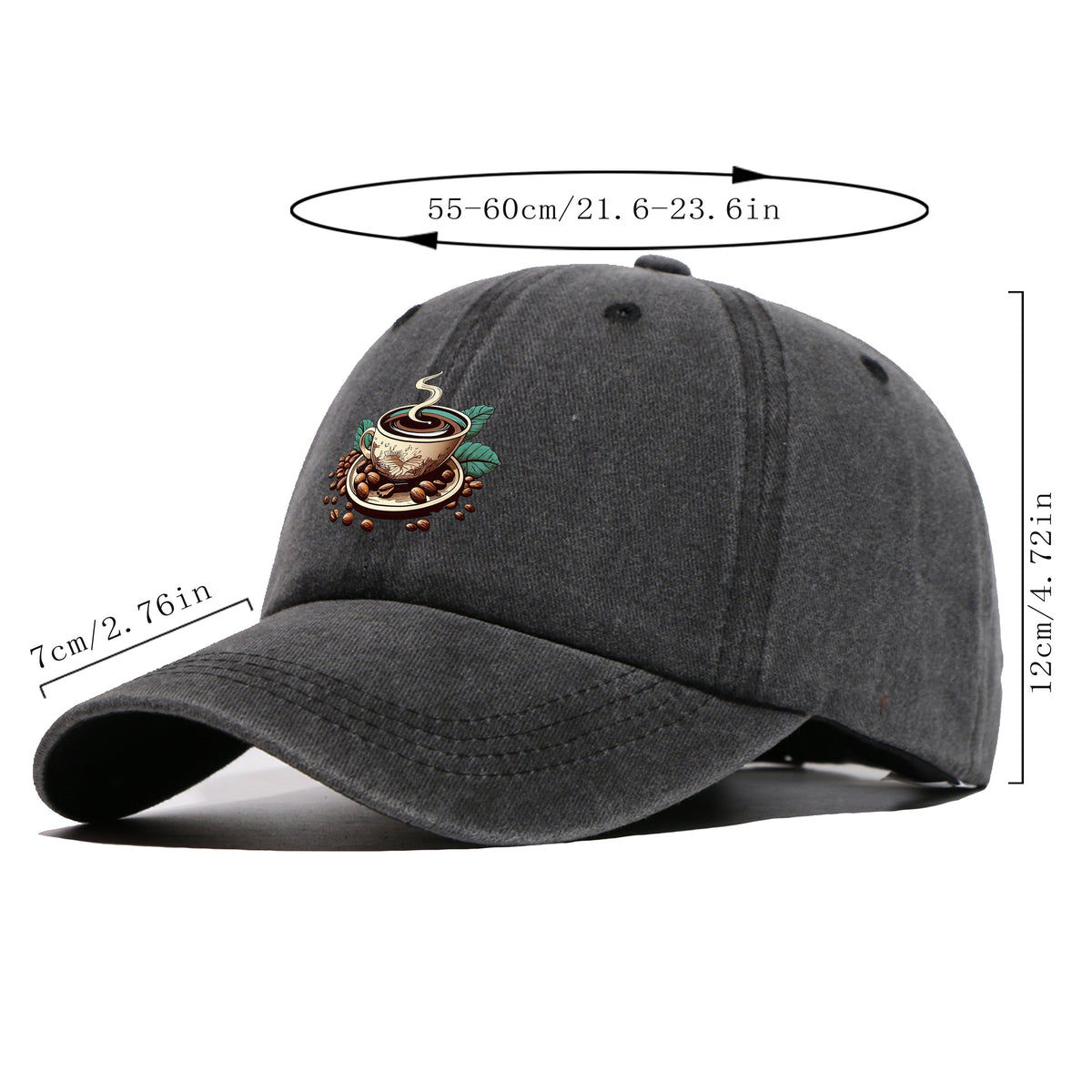 1pc 1pcs Vintage American Trucker Hat - Adjustable Soft Top Dad Cap with Coffee Print, Breathable Suitable for Outdoor Sports, Cycling,, Fishing, for Men & Women, Unisex for Youth, Skateboarding, Parties, Festivals, Gift
