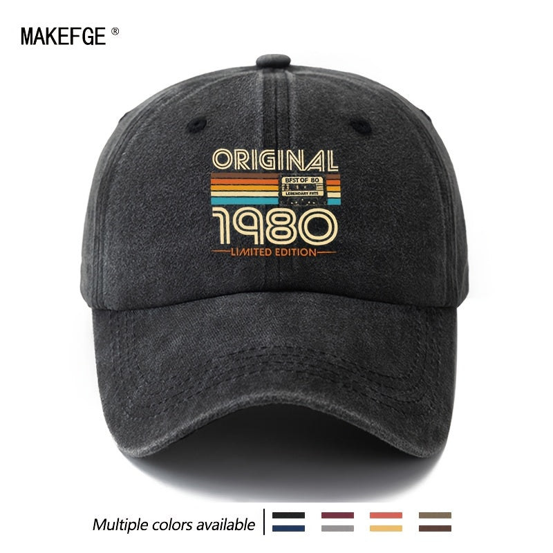 A Unisex, Stylish, and Versatile ORIGINAL 1980 Printed Baseball Cap. This Classic Vintage-washed Outdoor Lightweight Curved-brim Hat Is Also Known as a Trucker Cap. Suitable for Casual Occasions Like Outdoor Vacations, Travel, and Camping, It Also