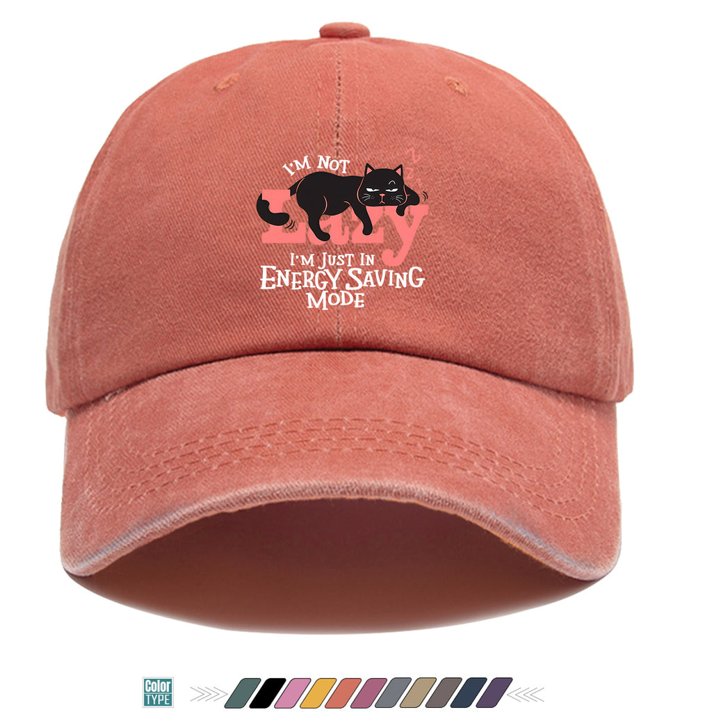 1pc "LAZY" Letter Print Baseball Cap with Lazy Black Cat Print, Fashionable Casual Duckbill Cap, Unisex Adjustable Street Style Sun Hat, for Daily Outings, Café Lounging, Weekend Lounging, Friend Gatherings, Daily Wear, Shopping, Park Strolls