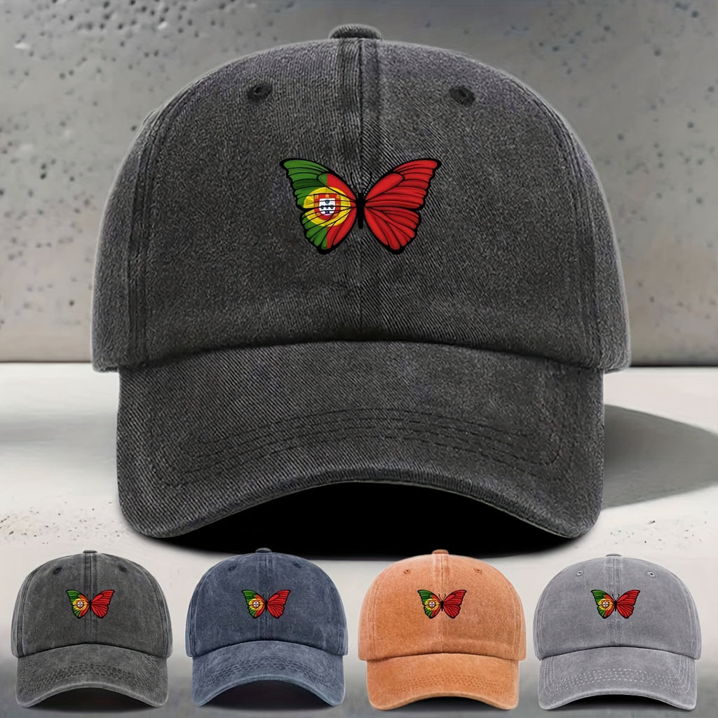 Women'S Baseball Cap Portuguese Flag Element Butterfly Print Classic Trendy Fashion Easy Unisex Dad Hat Travel Vacation Outdoor Sports Multi-Scene Matching Curved Brim Style Casual Lightweight Comfortable Non-Constricting Soft Top Hat