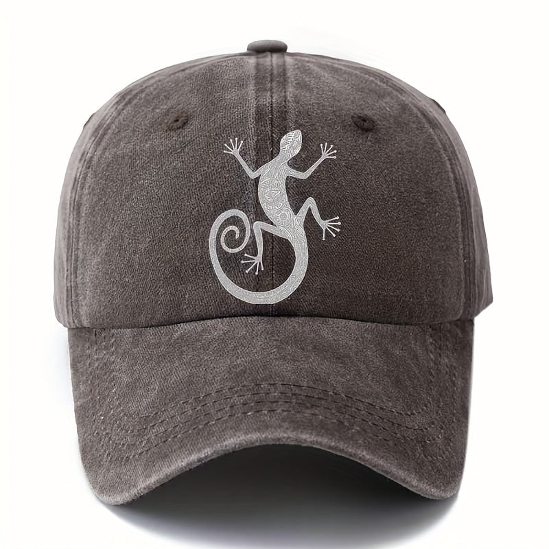 Men' & Women' Retro Washed Gecko Print Trucker Cap - Lightweight Curved Brim Baseball Hat with Gecko, Machine Washable Suitable for Outdoor Travel, Camping,, Casual Wear - Unisex for Adventures