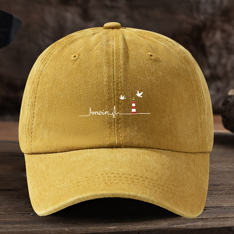 Stylish Sea Eagle Lighthouse Print Baseball Cap - All-Weather Polyester Suitable for Outdoor, Fishing,, Machine Washable, Unisex Hat with Lighthouse