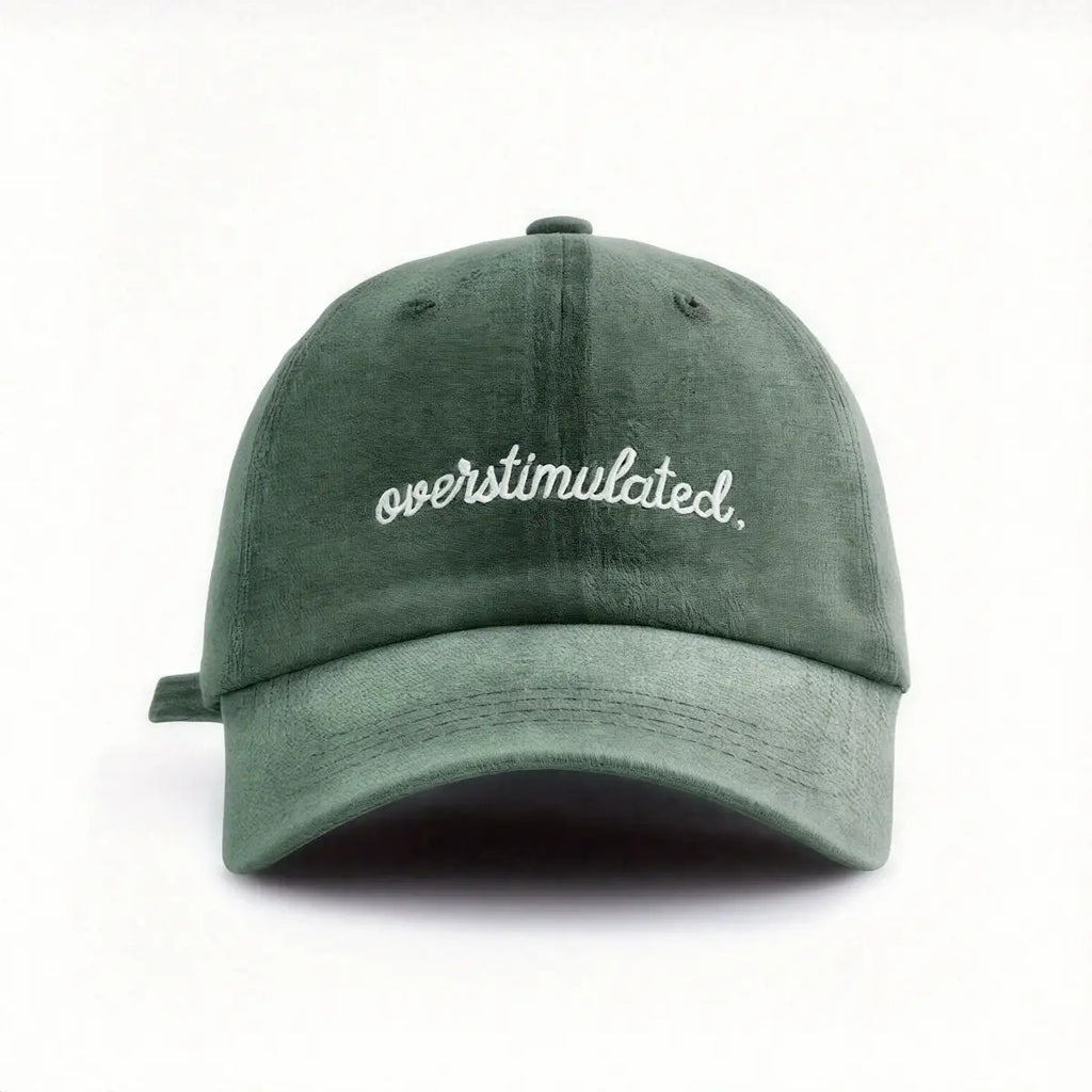 Overstimulated Embroidered Letter Women's Washed Baseball Cap, Fashionable Outdoor Retro Street Urban Style Unisex Baseball Cap Curved Brim Dad Hat Sun Hat Suitable for Vacation Beach Travel Cycling