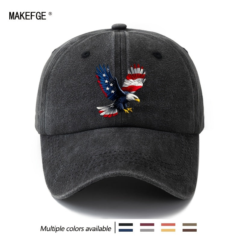 A Unisex Fashionable and Versatile Printed Baseball Cap Featuring a Spreading-winged Bald Eagle, a Classic Vintage Washed Outdoor Lightweight Curved-brim Hat, a Trucker Baseball Cap, Suitable for Casual Occasions Such as Outdoor Vacations