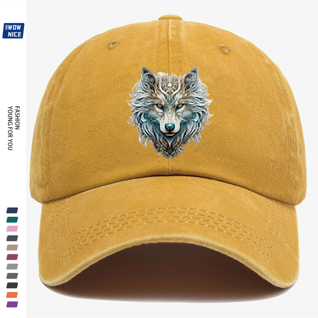 1pc Wolf Head Art Print Baseball Cap, Personalized Animal Pattern Design, Unisex Duckbill Hat, Wearing Makes You Look Slimmer And Smaller Face, Adjustable Size, Fashion Street Style, Daily Casual Versatile, Outdoor Activities, Shopping, Parties