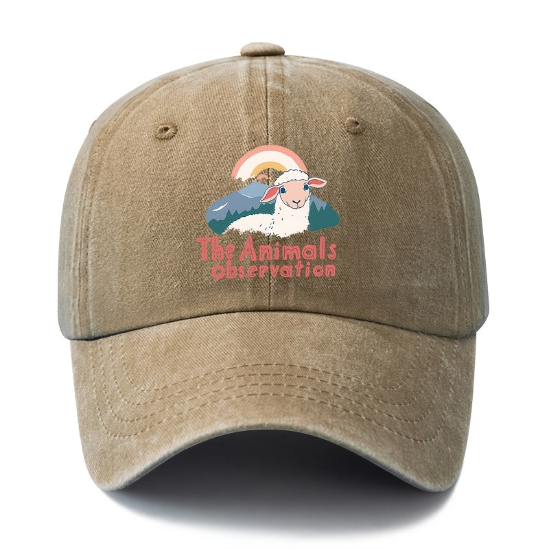 Unisex Fashion All-Match Printed The Animals Observation Baseball Cap, Classic Vintage Washed Outdoor Lightweight Curved Brim Hat, Trucker Cap, Suitable for Outdoor Vacation Travel Camping And Other Casual Occasions, Holiday Party Hip-Hop Hat