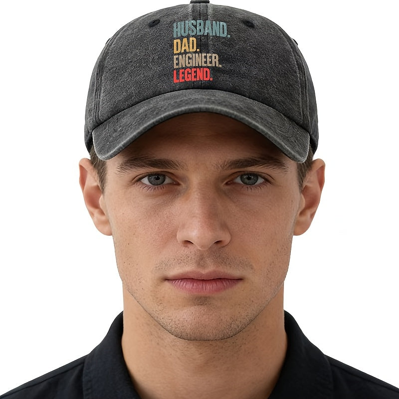 A Unisex, Fashionable and Versatile Printed Baseball Cap with a Stepwise Identity Statement, HUSBAND DAD ENGINEER Baseball Cap, Classic Retro Washed Outdoor Lightweight Curved Brim Cap, Trucker Baseball Cap, Suitable for Outdoor Vacations, Travel, Ca