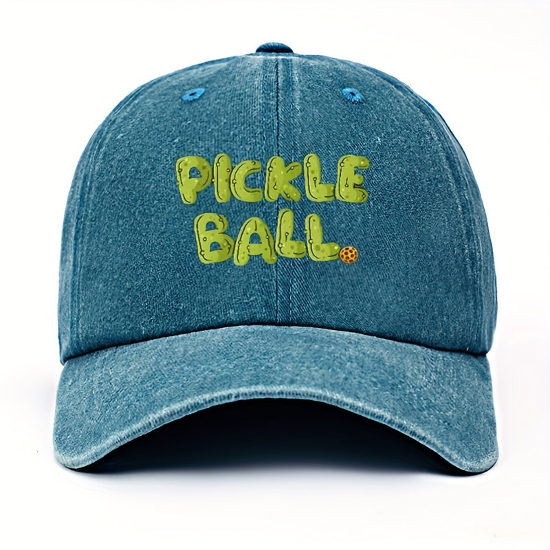 Retro Washed Baseball Cap with PLCKLE BALL Text. Solid Adjustable Design. Ideal for Outdoor, Casual Sports, And Couples