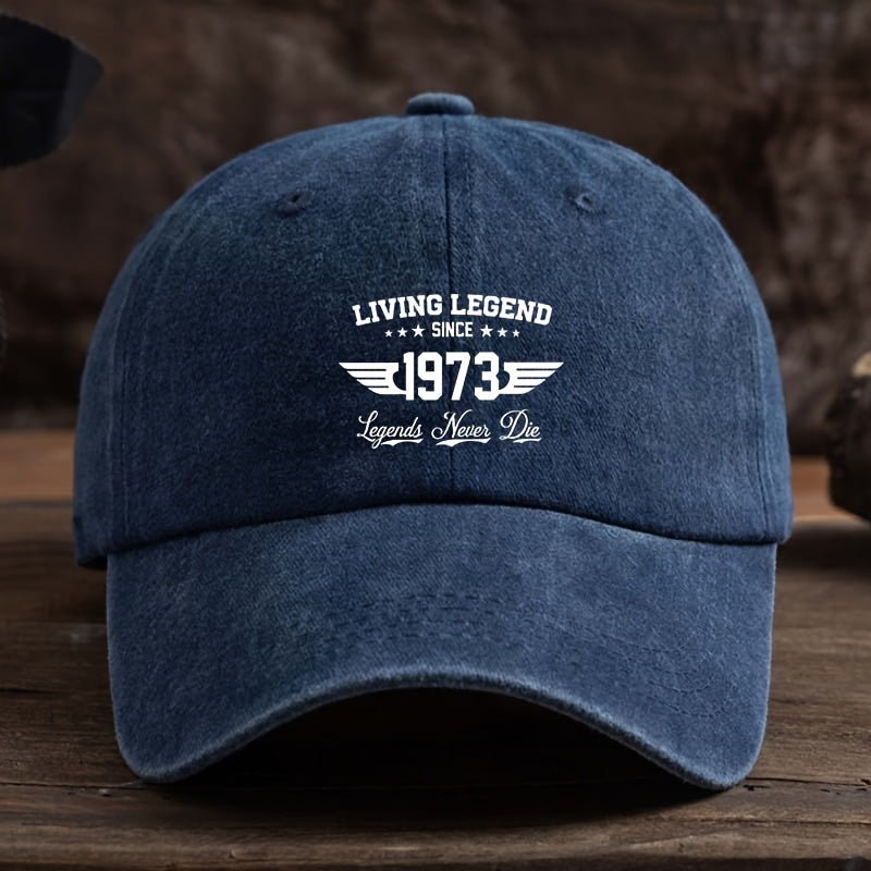 Men'S Black Baseball Cap Featuring a Print That Says 'Living Legend Since 1972.83inch' - a Fashionable Black Duckbill Hat Suitable for Outdoor Activities, Machine Washable, Made of Polyester