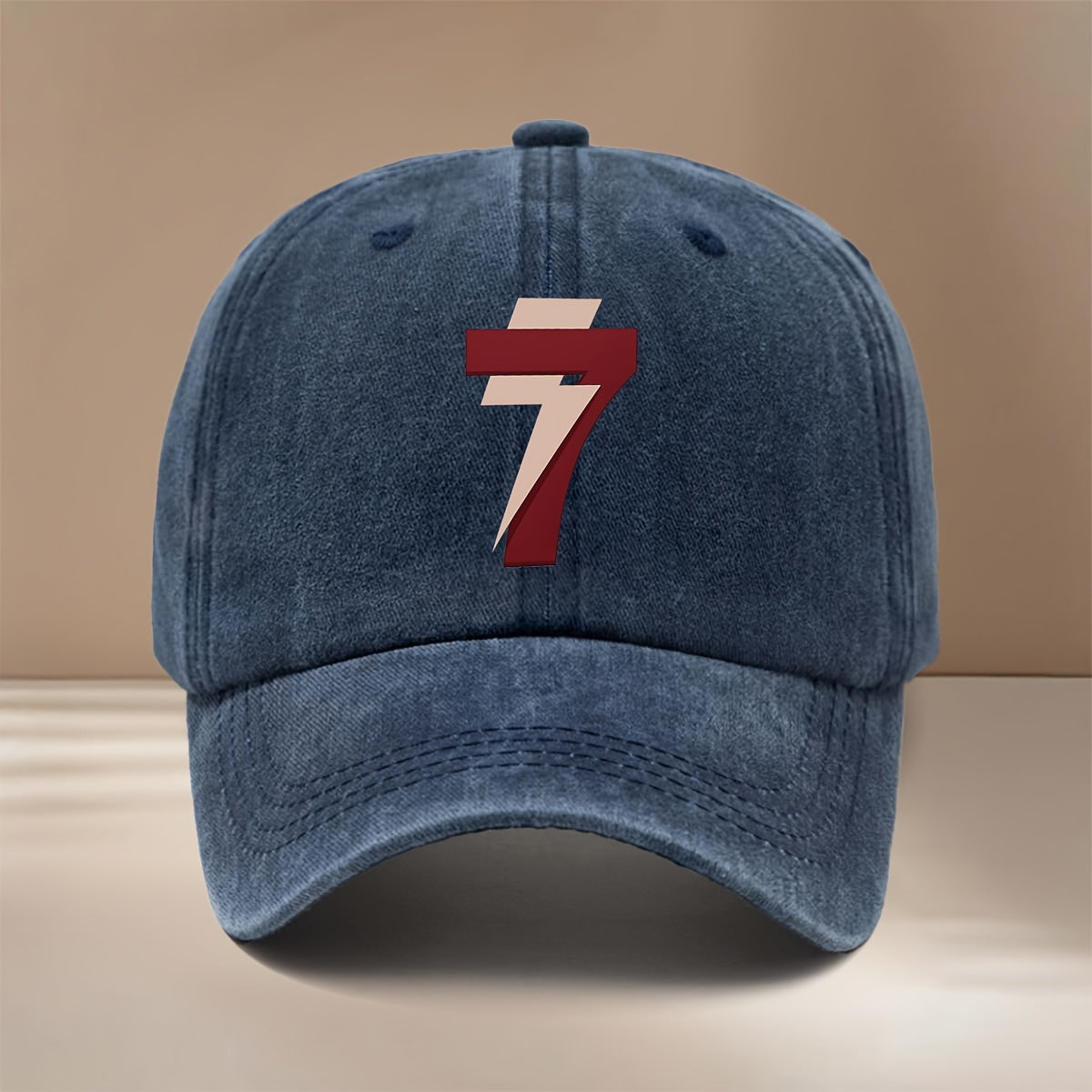 Brown-red Number 7 Washed Baseball Cap with Textured Feel, Lightweight Hip-hop Unisex Curved Brim Hat, Comfortable and Stylish Snapback for Gatherings and Camping, Simple Six-panel Design, Versatile and Cool Casual Cap, Trendy Fashion for All