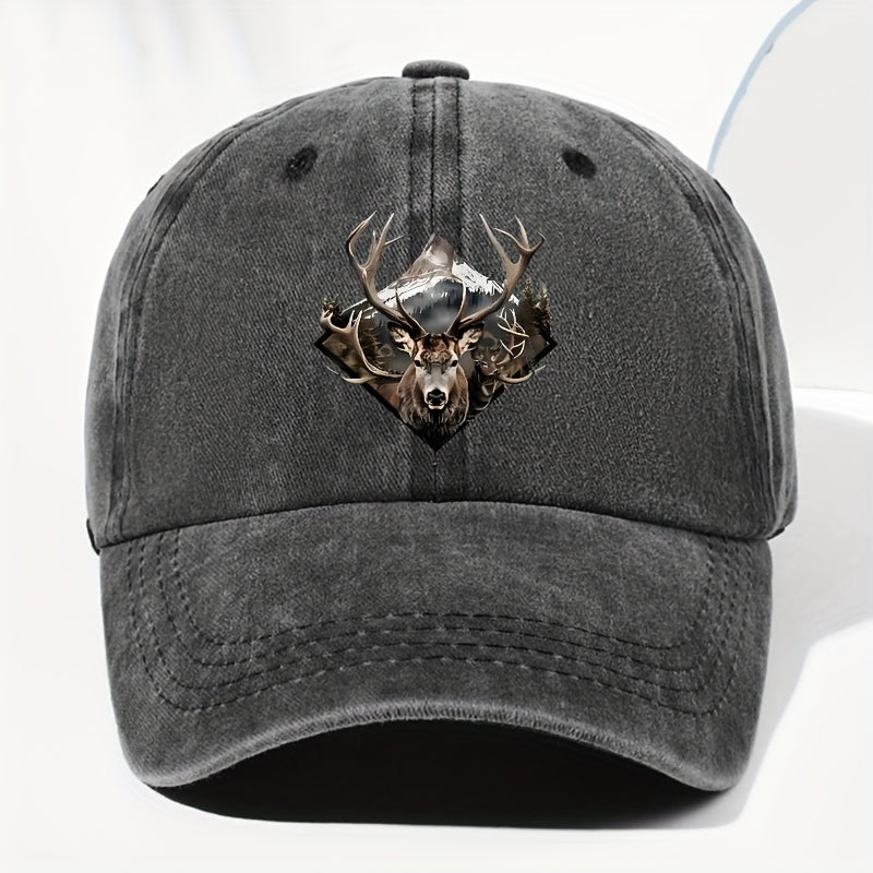 Men' & Women' Vintage Elk Print Trucker Hat - Adjustable Soft Top Baseball Cap with Elk Antler, Washed Suitable for Outdoor, Fishing,, Driving - for - Wear, Casual Cap for Sports and Daily Use