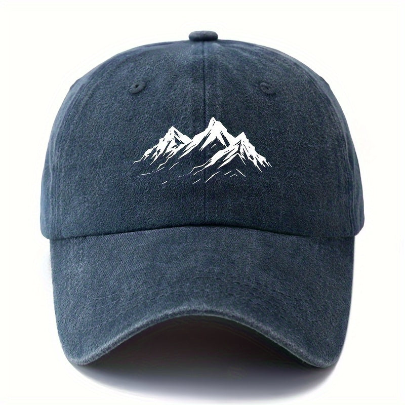Men's Printed Mountain Peak Baseball Cap, Classic Style Outdoor Adventure Matching Curved Brim Hat, Men's Outdoor Lightweight Duckbill Cap, Trucker Baseball Cap.