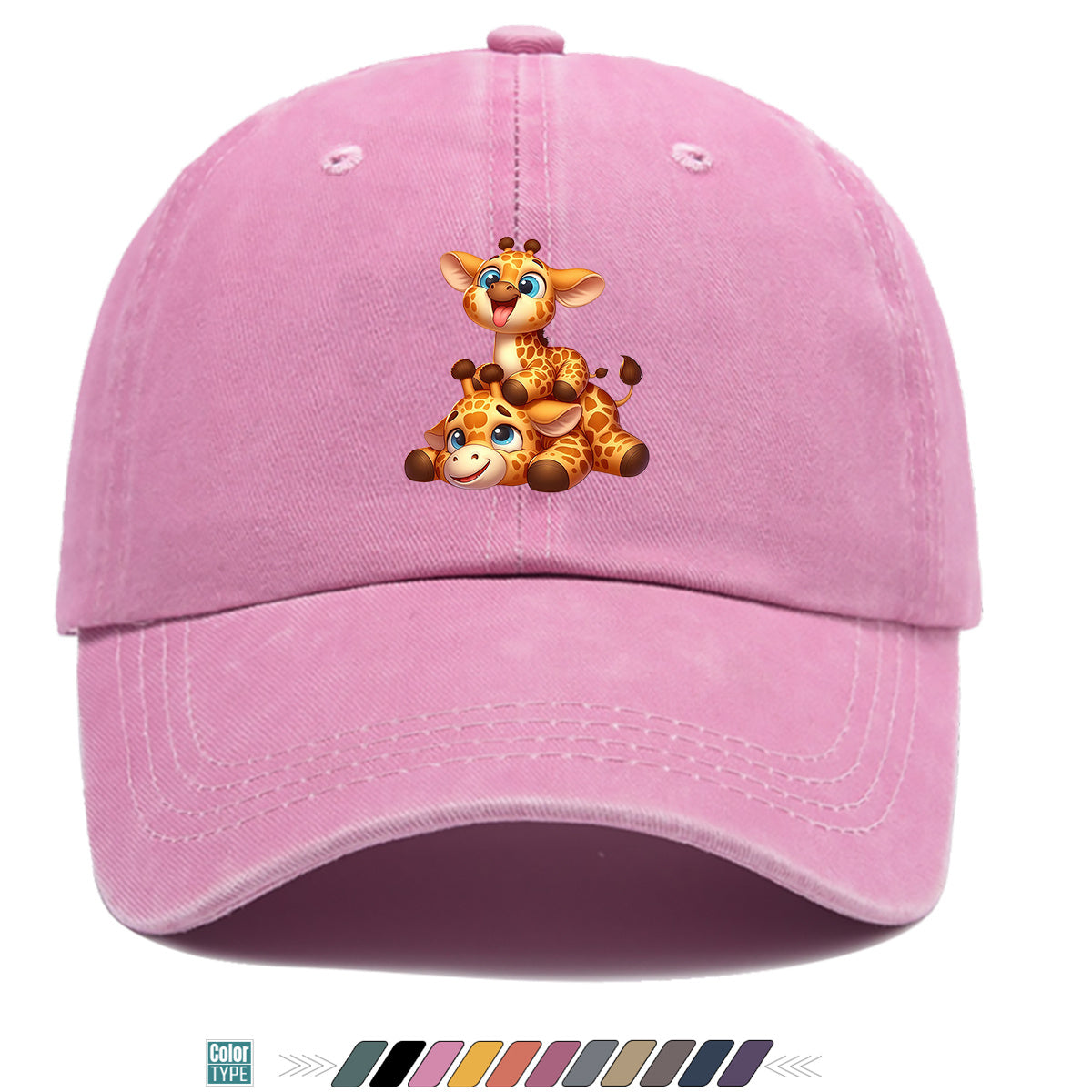 1pc Two Cartoon Giraffe Print Baseball Caps, Lively And Cute Design. Comfortable And Breathable Sun Hat, Fashionable And Beautiful, Suitable for Both Men And Women, Adjustable Size. Trucker Hat, Beach Vacation Hat, Suitable for Outdoor Activities