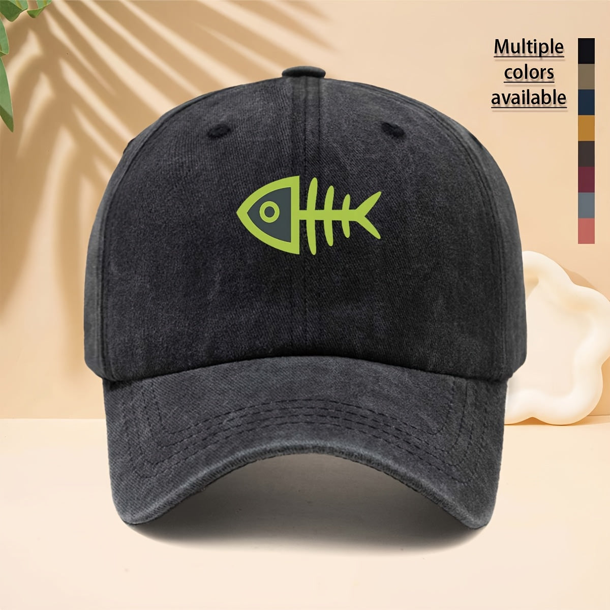Men' & Women' Fluorescent Green Fishbone Print Trucker Hat - Adjustable Snapback Cap with Curved Brim, Soft Top Suitable for All- Outdoor, Travel, Parties, Casual Wear - Unisex Baseball Cap for Fishing Trips and Daily Use
