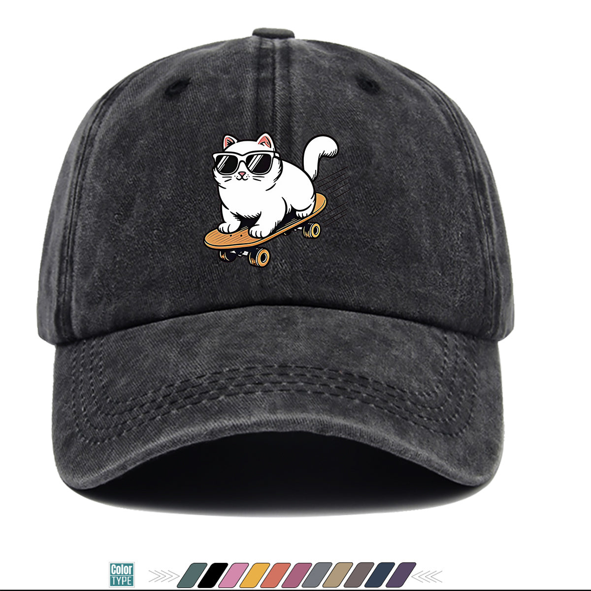 1pc 1pcs White Cat with Fashion Glasses Trucker Hat - Adjustable Unisex Cap Suitable for Skateboarding, Streetwear, Music Festivals, Summer Sun, Breathable Visor, Trendy Gift for &, Birthday Present for Skateboarders